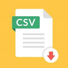 Download CSV icon. File with CSV label and down arrow sign. Comma-separated values. Downloading document concept. Flat design vector icon